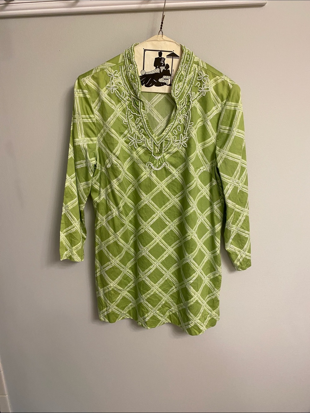 Brooks Brothers Lime Green Embroidered V-Neck Tunic